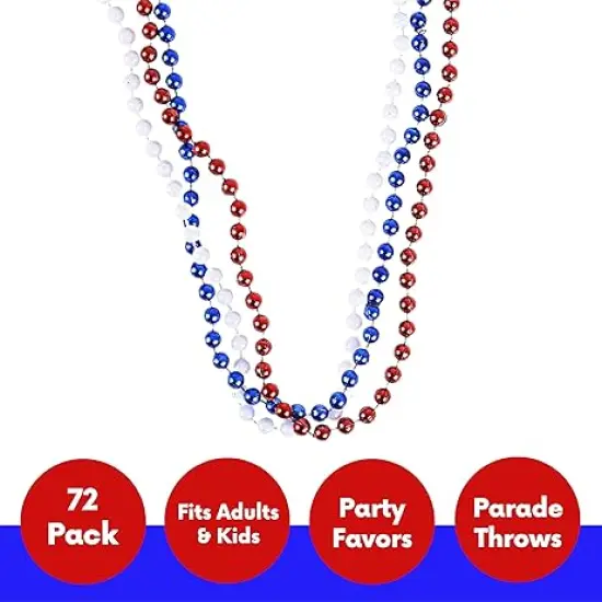 4E's Novelty 72 PackNecklace Necklace&ndash; Red White and Blue Necklace for 4th of July Accessories {5}