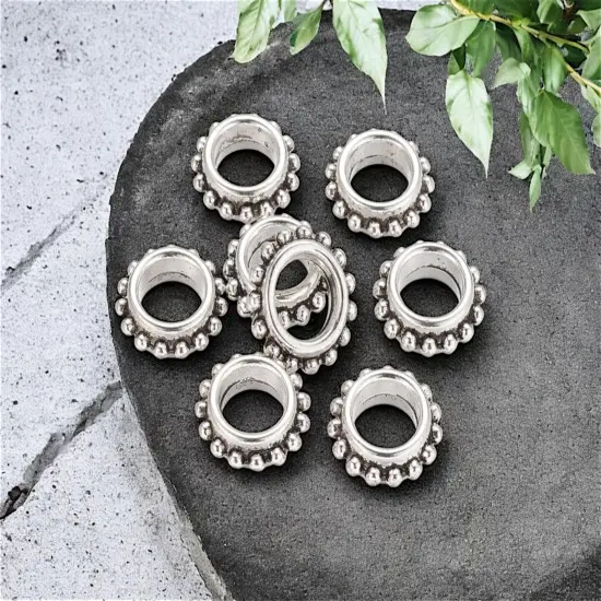 *50* 13mm Antique Silver Large Hole Gear Rondelle Beads {3}