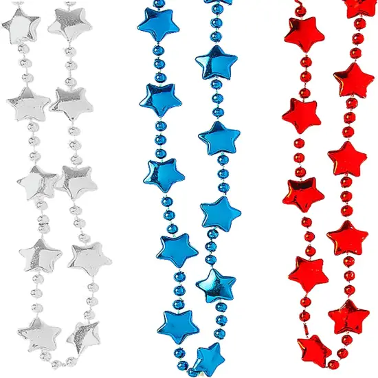 4E's Novelty 72 Pack Beaded Necklace - Red White and Blue Necklace, 4th of July Accessories {1}