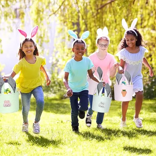 Personalized Easter Basket for Boys Girls, Seersucker Egg Hunt Bunny Baskets for Kids {5}