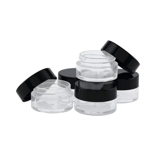 Creative Mark Sample Containers - .24 oz Size, 60-Pack Clear Plastic Sample Jars, Cosmetic Containers with Lids, Wide-Mouth Opening, Easy to Label, Black Lid - Prevent Waste {3}