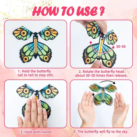 Painting Butterfly Activity Craft Kit for Kids, 24 Paper Butterflies and 12 Color Pens, Rubber Band Wind Up Butterfly Toy, Make Your Own Magic Flying Butterfly, Party Game,School Activity,Surprise Card {3}
