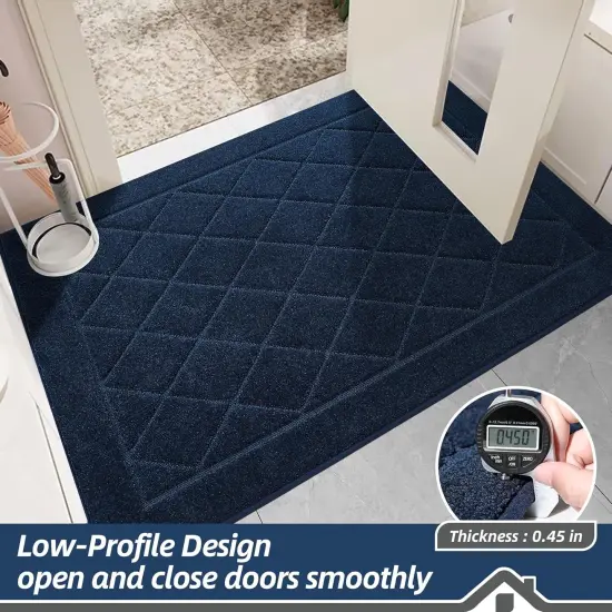 Dirt Trapper Door Mat 20" x 32", Doormat Non-Slip Entryway Rugs Washable, Dog Door Mat Stain Resistant and Absorbent Welcome Floor Mat for Front Back Door, Muddy Wet Shoes & Paws, Navy Blue {4}