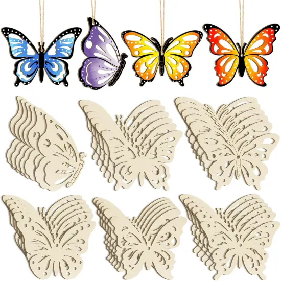 Wooden Hollow Spring Butterfly Ornaments Activity Craft Kit to Paint, 6 Styles DIY Blank Unfinished Wood Cutouts Ornament for Crafts Hanging Decorations Summer {1}