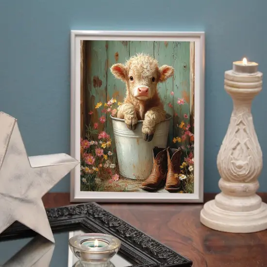 DIY Cute Cow Paint by Numbers Kit for Adults Beginners,Simple Highland Cow Paint by Number Kits on Canvas,Flowers Digital Oil Painting Kits for Home Wall Decor 16X20 Inch. {3}