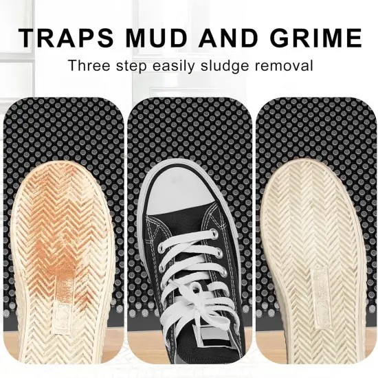 Outdoor Door Mat, 30'' x 17'' Silicone Scraper, Non-Slip Washable Weatherproof Entrance Mat, Low-Profile Shoe Cleaner for Indoor or Outdoor Use, Black {4}