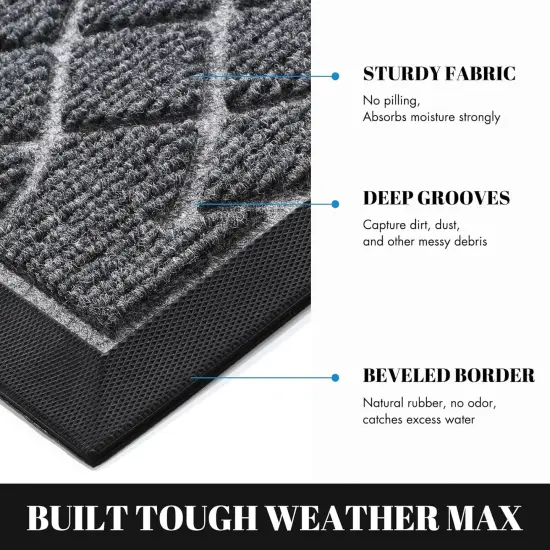 Front Door Mat Outside Entrance, All-Weather All-Season Welcome Doormat Outdoor Indoor, Natural Rubber, Stain and Fade Resistant, Low Profile, Easy Clean Patio Porch Mat, 29.5x17, Gray {3}