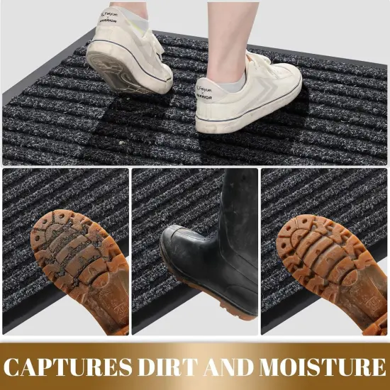 Front Door Mat Outdoor Indoor Entrance, 100% Waterproof All-Season All Weather Doormat, Welcome Matt Outside Entry, Non Slip, Low Profile, Heavy Duty Patio Porch Floor Mat,29.5 x 17,Black Grey {5}