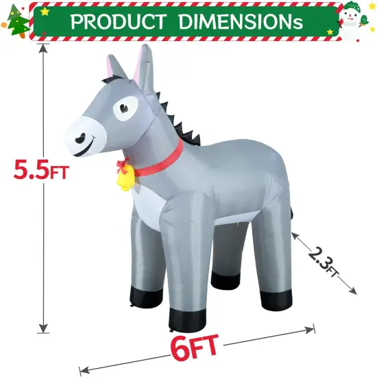 6FT Donkey Inflatables Christmas Spring, Farm Ranch Blow up Animals Cute, Decorations Outdoor Yard Built-in LED Lights Big Large Decor Party Farm Lawn Holiday Outside {4}