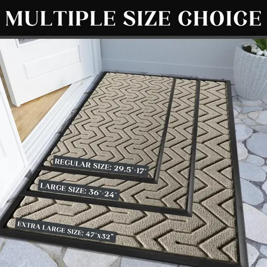 Front Door Mat Outside Entrance, 29.5x17 Waterproof Outdoor Indoor Welcome Mat, Heavy Duty Doormat, Low Profile, Non Slip Garge Porch Entryway Mat, Easy Clean, Beige {2}