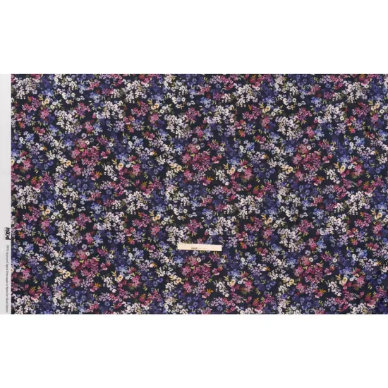 1 Yard Sonnet for Summer Cotton Crepe Fabric Navy Magenta Indigo Watercolor Flowers 53 inch Width {3}