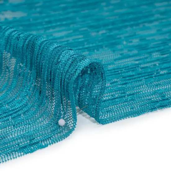 1 Yard Turquoise Floral Plisse Lace Designer Deadstock Polyester 56 inch Width {2}