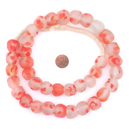 The Bead Chest Speckled Neon Red Recycled Glass Beads 18mm Ghana African Sea Glass Round Large Hole 28 Inch Strand Handmade Fair Trade {2}
