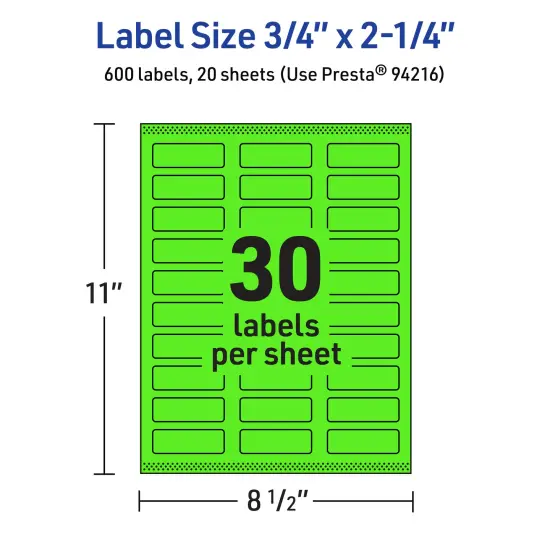 Avery Neon Green Paper Labels, 0.75" x 2.25" Rectangle {5}