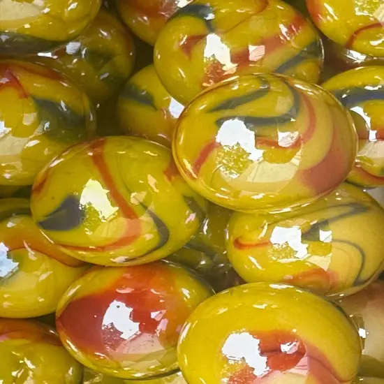 Lot of 10 TROPICANA Yellow/Red Glass Marbles 25mm (1 inch) shooter {2}