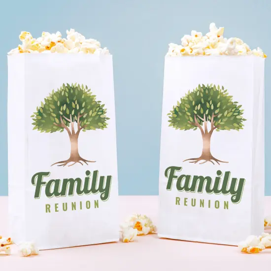 Big Dot of Happiness Family Tree Reunion Popcorn Bags, Family Gathering Party Favor Snack Treats, Free-Standing Individual White Paper Bags - 25 Count {1}