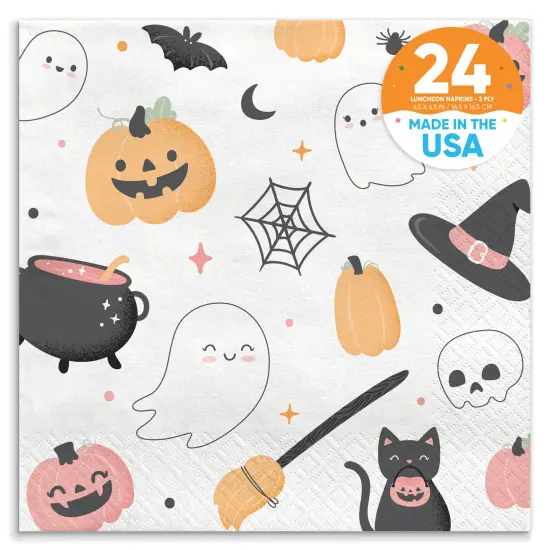Big Dot of Happiness Pastel Halloween Party Napkins, Pink Pumpkin Birthday Party Decor, White 3-Ply Paper Luncheon Napkins - 24 Count {1}