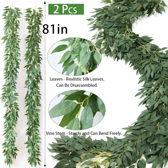 2 Strands Artificial Vines Willows Garland 81" Fake Vine with Silk Green Leaves Faux Hanging Plants Greenery Decoration for Wedding Arch Bedroom Wall Party Apartment Room Decor (Willows) {2}