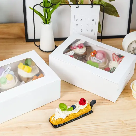 Cupcake Boxes with Inserts 6 Holders, White Standard Bakery Boxes with Window Food Grade Cupcake Containers 6 Count for Muffins, Pack of 15 {2}