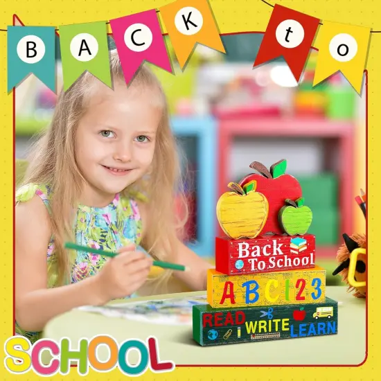 4 Pcs Back to School Wooden Decor Apple Tiered Tray {2}