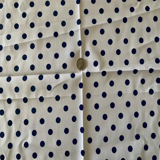 1 Yard Multi Color Small Polka Dot Poly Cotton Fabric for Crafts Bedding Sewing Masks 60" Width White-Navy {1}