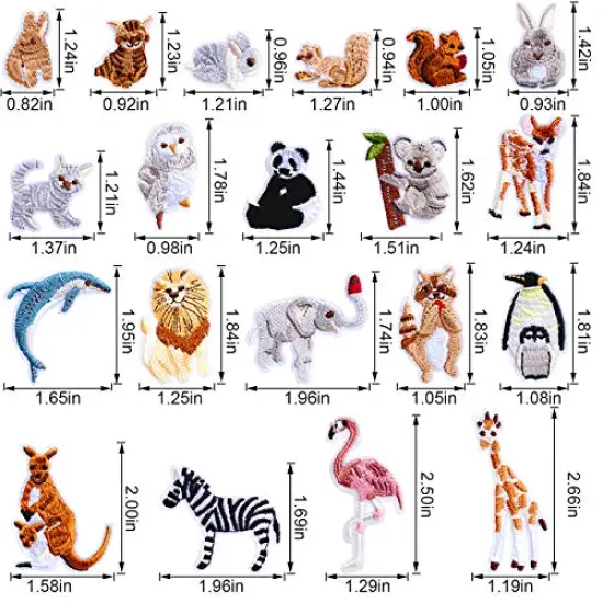 20PCS Animals Embroidered Patches, Zoo Animals Iron on Patches, Cute Embroidered Panda Giraffe Lion Flamingo Squirrel Rabbit Sewing Patches DIY Appliques for Shoes Clothes Backpacks Caps {1}