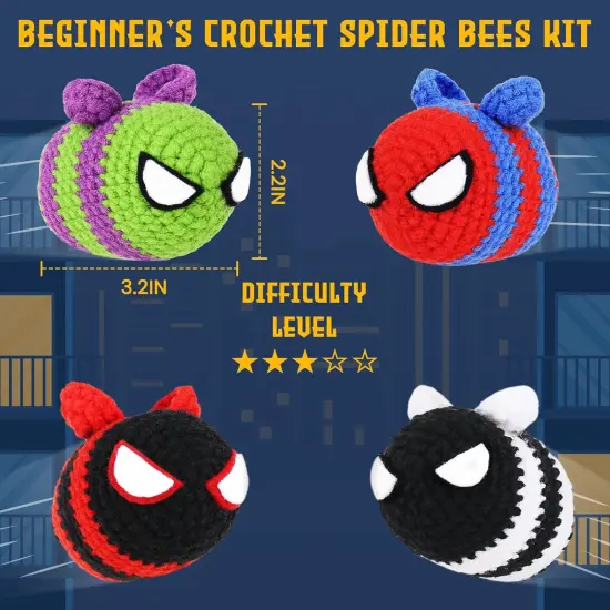 Beginner Crochet Kit for Adults Kids Women Men Complete Kit Included (4 Cool Bees) {2}