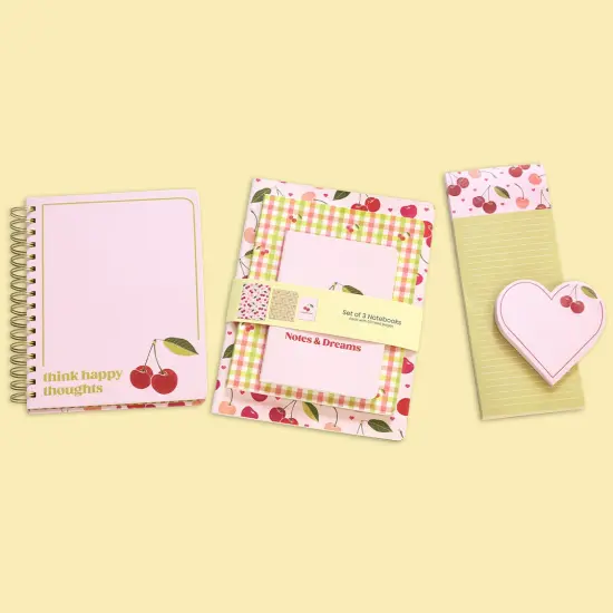 Cherry Hearts Stitched Notebook Set, Softcover Journal, Class Notebooks {4}