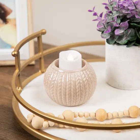 Northlight Cable Knit Ceramic Christmas Candle Holder - 3.25" - Beige {1}