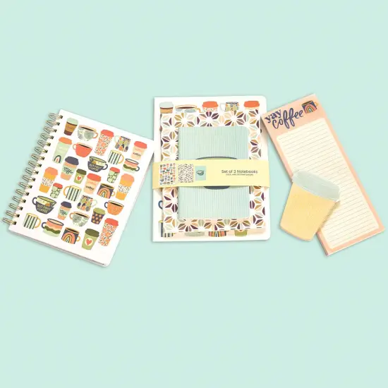 But First Coffee Stitched Notebook Set, Softcover Journal, Class Notebooks {6}