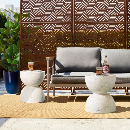 Set of 2 17.75"H Multi-functional MGO Faux Terrazzo Garden Stool or Planter Stand or Accent Table White *2 {7}