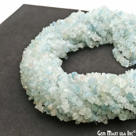 Aquamarine Chip Beads, 34 Inch, Natural Chip Strands, Drilled Strung Nugget Beads, 3-7mm, Polished, GemmartUSA (CHAQ-70001) {3}
