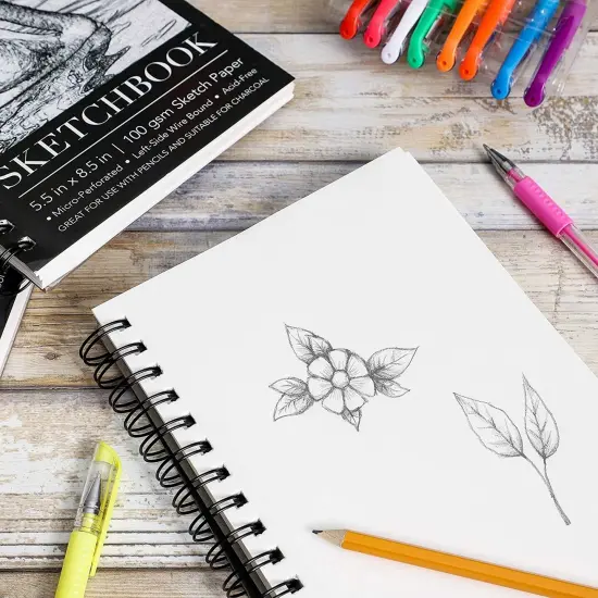 3-Pack Perforated Art Sketchbook for Drawing, 5.5x8.5 Inch Spiral Bound Notebook for Doodling, Drawing, Art Pads with Acid-Free Paper, 100 Ivory Color Sheets Each, 68lb/100gsm White {3}