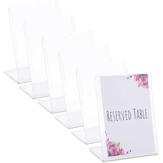 Clear Slant Back Plastic Sign Holder, Vertical Display Stand (5 x 7 in, 6 Pack) {1}