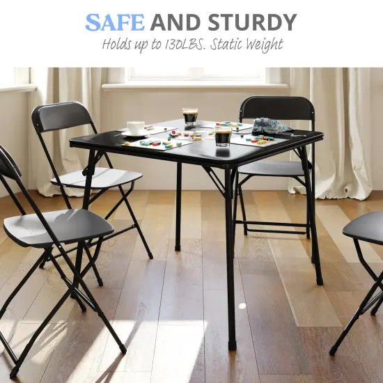 Emma and Oliver Foldable Card Table with Vinyl Table Top - Game Table - Portable Table Black {3}