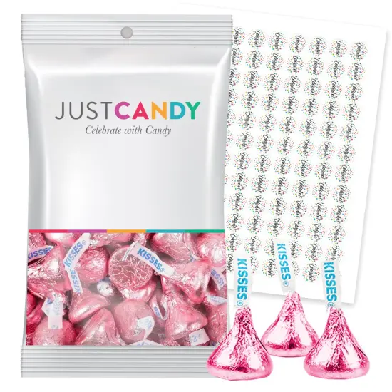 Pink Foiled Milk Chocolate Kisses Candy With Celebrate Stickers by Just Candy {1}