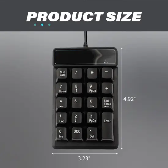 Insten USB Numeric Keypad, Portable Mini Wired Numpad, 19 Keys Accounting Number Keyboard Extension, For Laptop Desktop Computer PC, Black {7}