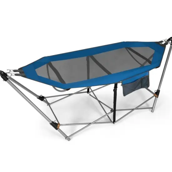 Outdoor Folding Hammock Bed with Breathable Fabric Metal Frame and Side Pocket Storage Black {9}