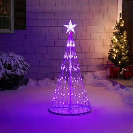 Northlight LED Lighted Christmas Cone Tree with Star Outdoor Decoration - 4' - Purple {4}