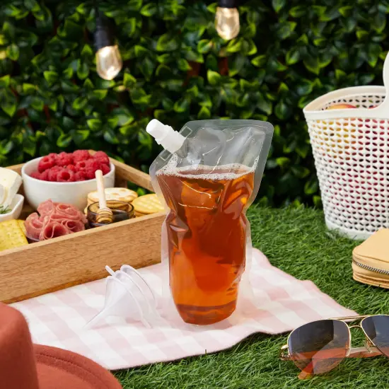 50 Pack 16oz Reusable Adult Plastic Drink Pouches with Funnels for Juice, Soda, Liquor (9 x 5 In) {2}