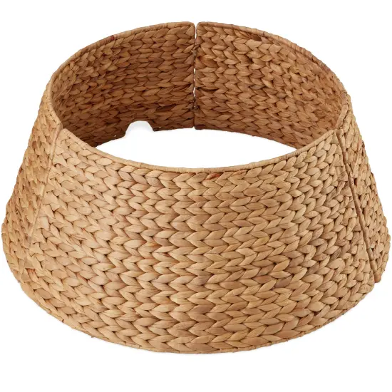 Best Choice Products 24in Woven Hyacinth Christmas Tree Collar, Tree Skirt Accessory w/ Cord Cut-Out Natural {1}