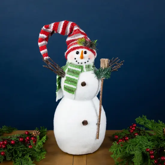 Northlight Glittered Snowman with Broom Christmas Figure - 14" White {1}