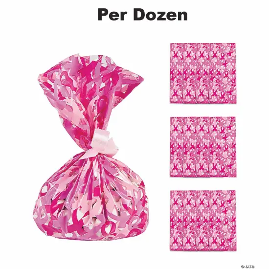5 3/4" x 11 1/2" Breast Cancer Awareness Cellophane Treat Bags - 12 Pc. {1}