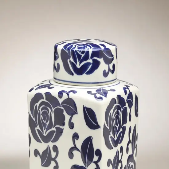 AA Importing 59949 12 Inch Square Blue & White Jar {4}