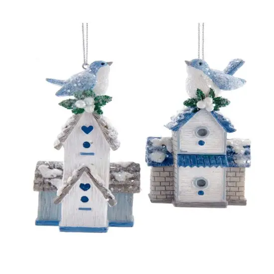 Kurt S. Adler Blue And White Birdhouse Ornaments, 2 Assorted {1}