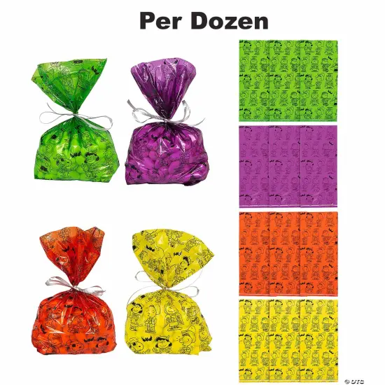5" x 2 1/2" x 11 1/2" Small Peanuts&reg; Halloween Cellophane Treat Bags - 12 Pc. {1}