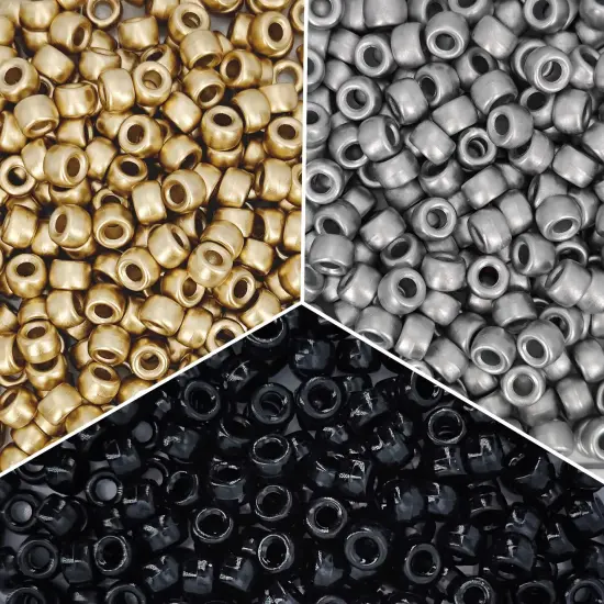 600PCS 6x9mm Pony Beads Bulk, Silver and Gold Pony Beads for Bracelets Making Kit, Kandi Beads, Hair Beads for Braids, Craft Beads for Jewelry Making (Gold) {2}