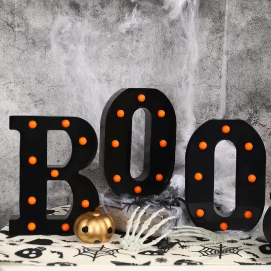 LED &ldquo;BOO&rdquo; Marquee Sign &ndash; Light-Up Halloween Tabletop Decor for Mantel, Fireplace & Party Display {2}