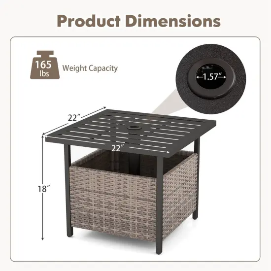 Costway Rattan Wicker Steel Side Table Outdoor Furniture Deck Garden Patio Pool Black/Gray/Brown {3}