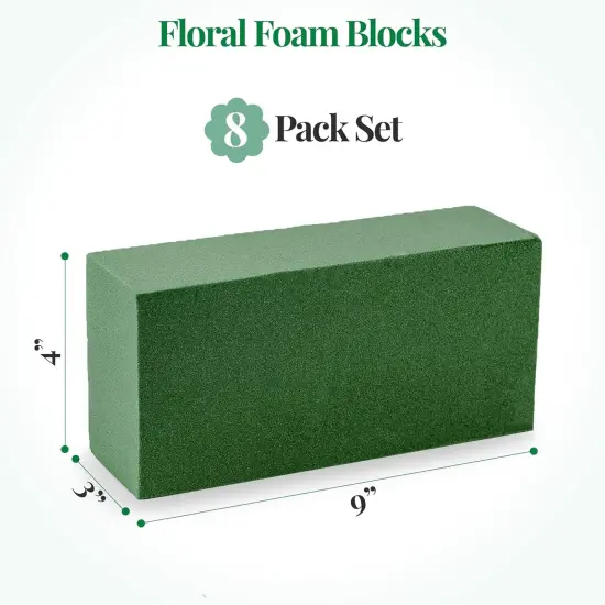 8 Pcs Floral Foam Blocks (Larger Size 9" X 4" X 3" Each) Florist Flower Foam Green Bricks Applied Dry or Wet Flower Foam Bricks Arrangement Supplies for Artificial or Fresh Flowers {2}